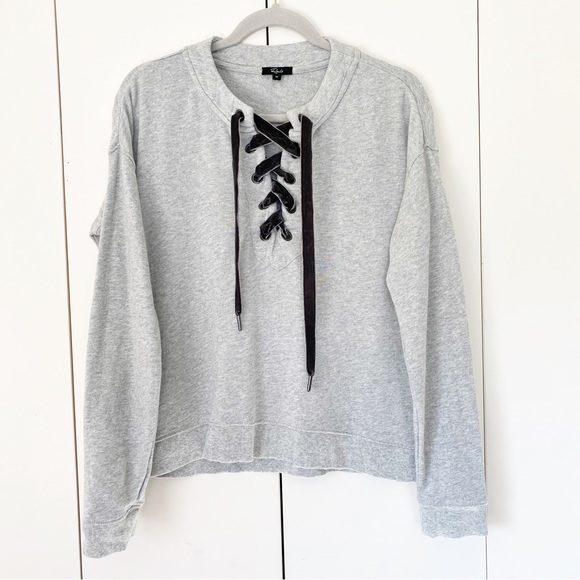 Rails Ryan Revolve Lace-Up Velvet Drawstring Heather Grey Gray Sweatshirt Medium - Picture 2 of 12